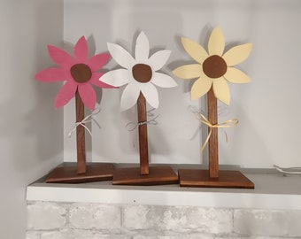 Set of 3 Wooden & Hand-Painted Freestanding Flowers | Nursery/Baby Room Decor | Shelf Decor for Spring and More