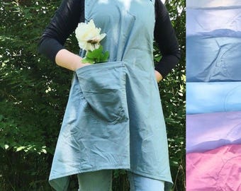 Cross Back Apron for Cooking, Painting, Gardening | 100% Cotton Apron in Soft Colors | Handmade Smock with Pocket for Artists and Crafters