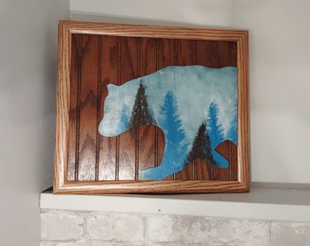 Wooden & Hand-Painted Cabin-Style Wall Art, Rustic Bear Art