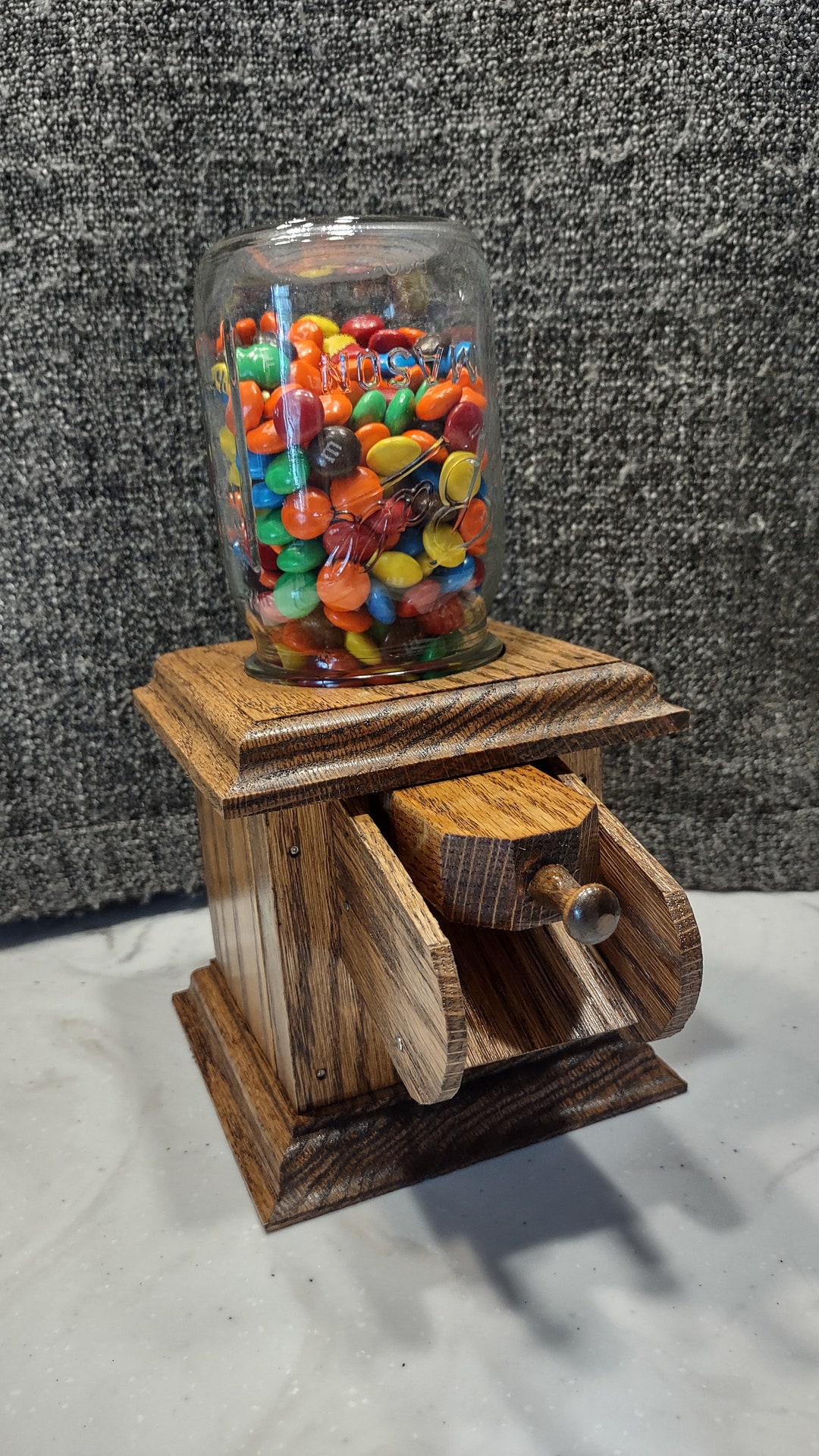 Mini Candy Dispenser Wood and Mason Jar Dispenser for M&ms, Jelly Beans