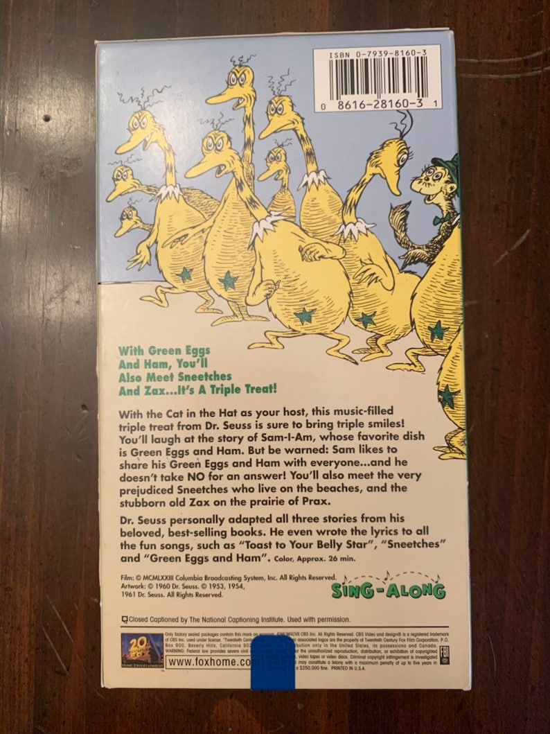 Dr. Seuss Green Eggs and Ham Sing-Along Classics on VHS Etsy