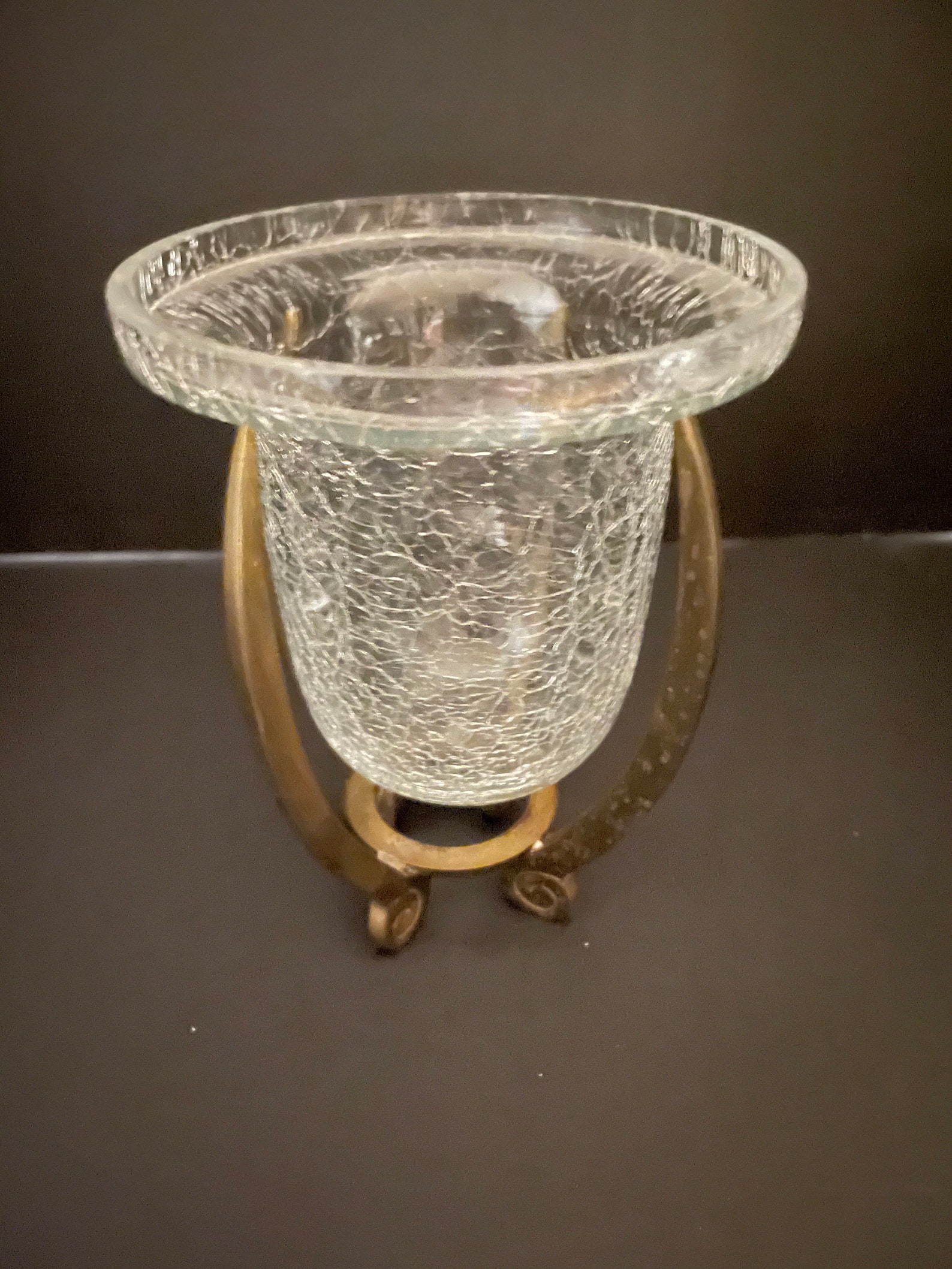 Vintage Brass Stand with a Cracked Glass Insert Candle Holder Etsy