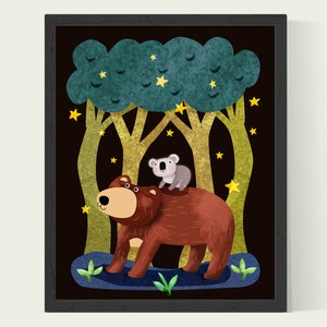 Bär und Koala in Sternennacht, Kinderzimmer Wandkunst, Bär Poster, Wandkunst, Kinderzimmer, Wandkunst, Wohnkultur