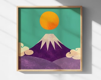 Muurdecoratie met afbeelding van de berg Fuji | Japanse minimalistische landschapsdecoratie | Moderne zen-bergposter