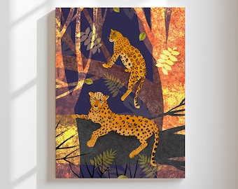 Muurkunstprint luipaardprint | Jungle dieren in het wild decor | Moderne botanische dierenillustratie