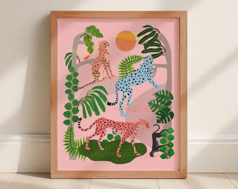 Roze cheetah-kunstprint: Kalahari-woestijndieren, elegant woondecoratie