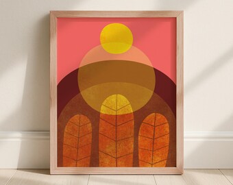 Mid-century modern woestijnzonsopgangprint | Abstracte boho landschapsmuurdecoratie | Zuidwestelijke decoratie
