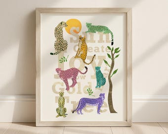 Kleurrijke cheetah-kunstprint – motiverende natuurillustratie, gearchiveerde giclée (ingelijst of ingelijst)