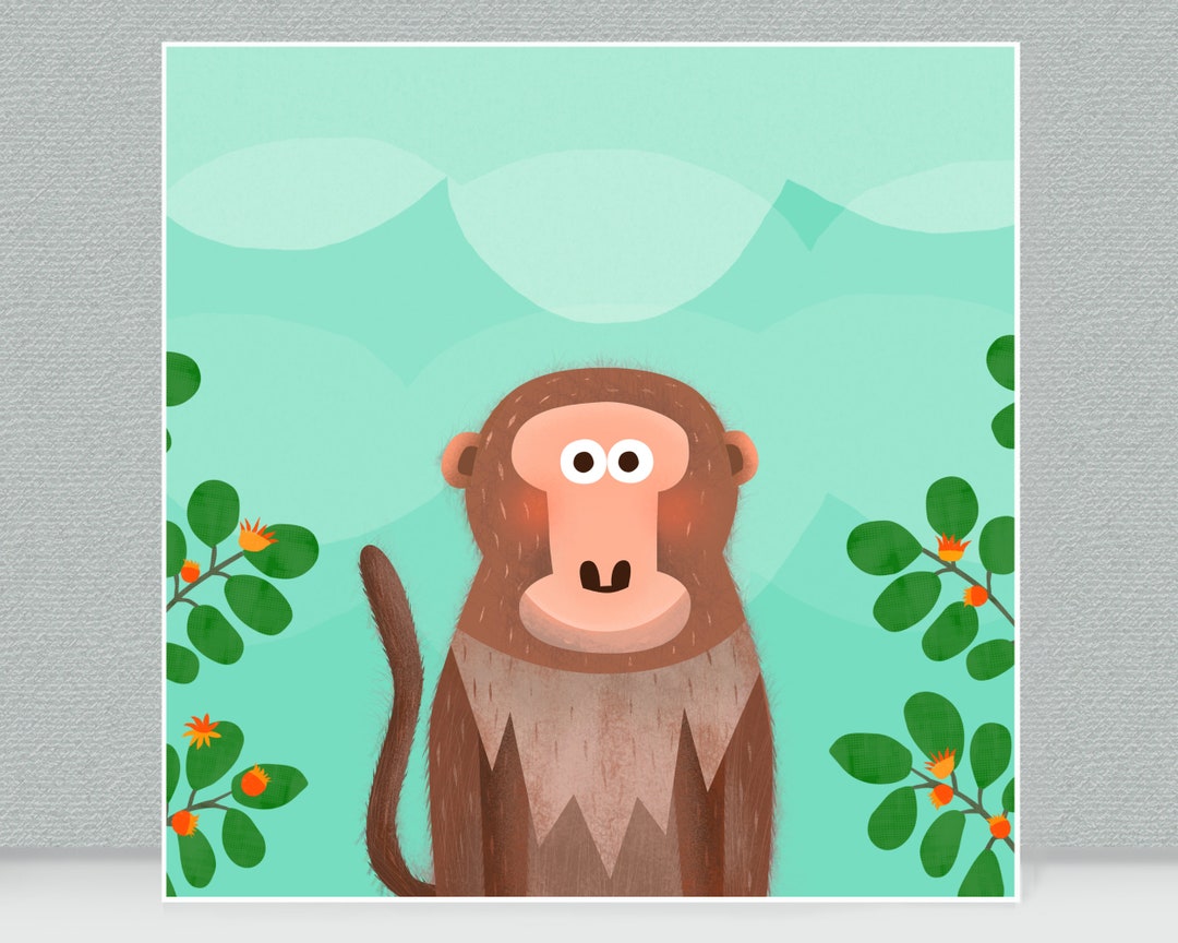 Monkey Portrait, Chimpanzee, Ape, Downloadable Square Art, Nursery