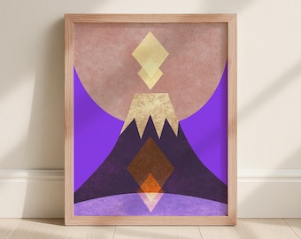 Kunstprint van een paarse kristallen berg | Abstracte geometrische wanddecoratie | Kunstwerk voor spirituele meditatie