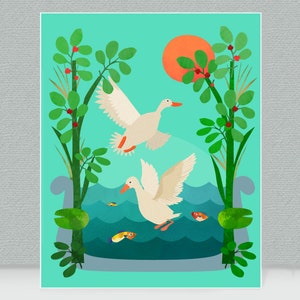 Ducks On Lake Art Print: Elegant Birds Home Decor (Digital Download)