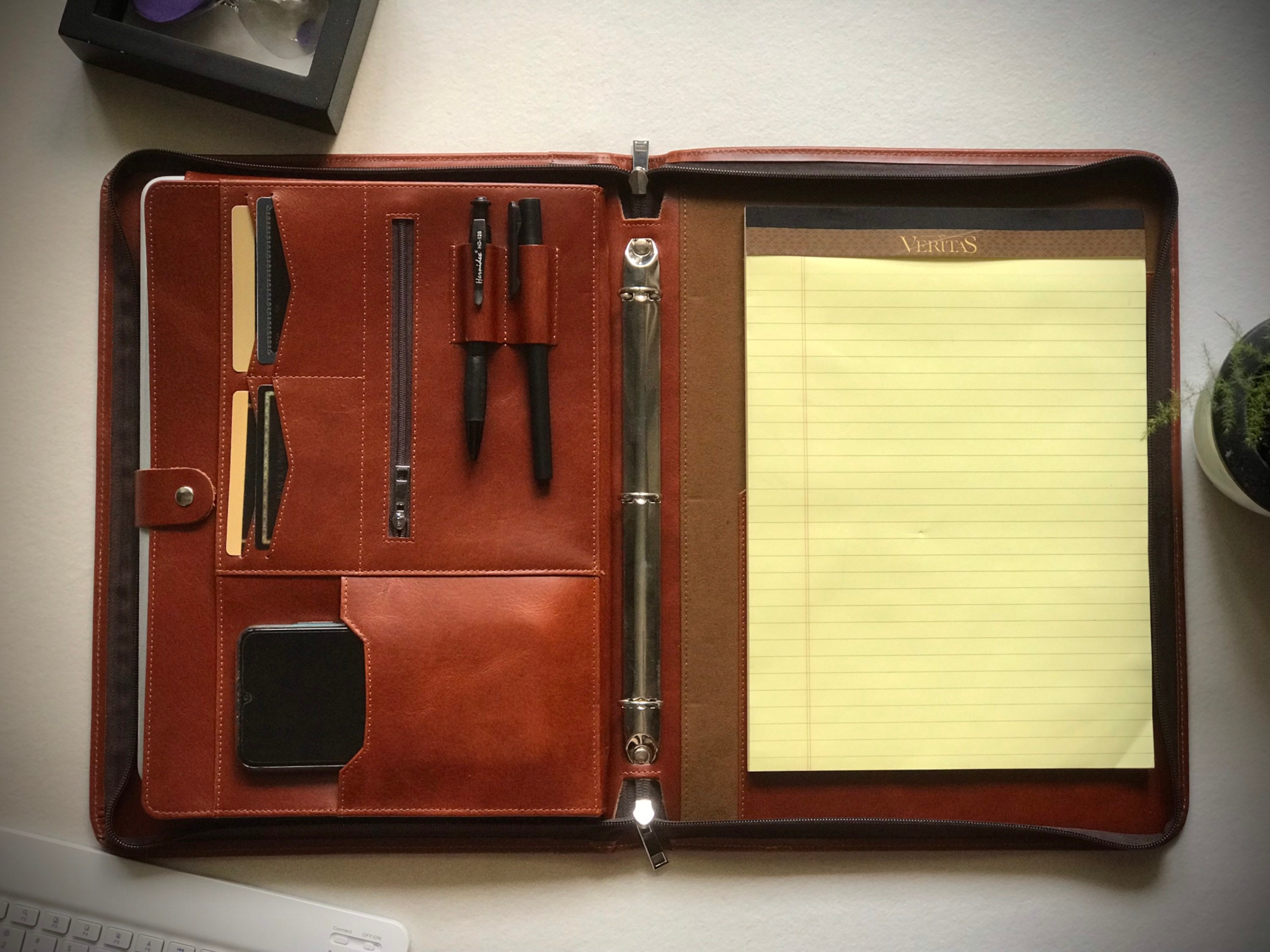 Vintage Leather 3 Ring Binder Zipper Leather Portfolio Etsy