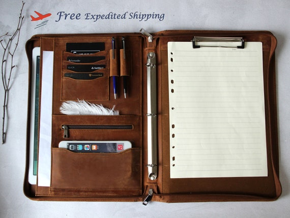 Distressed Vintage Leather 3 Ring Binder With Clipboard Etsy