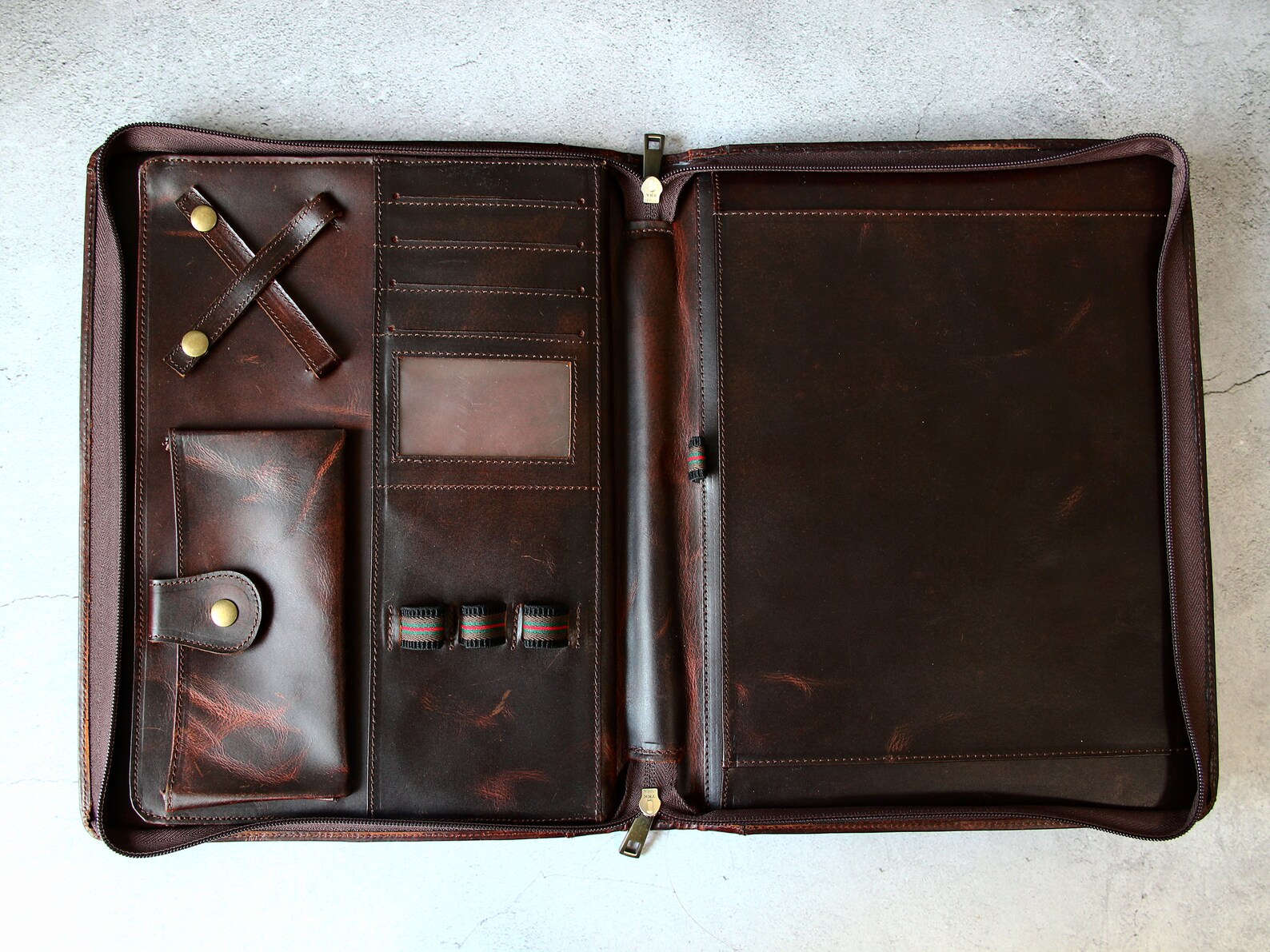 Vintage Personalised Leather Portfolio With Handle Zipper Etsy