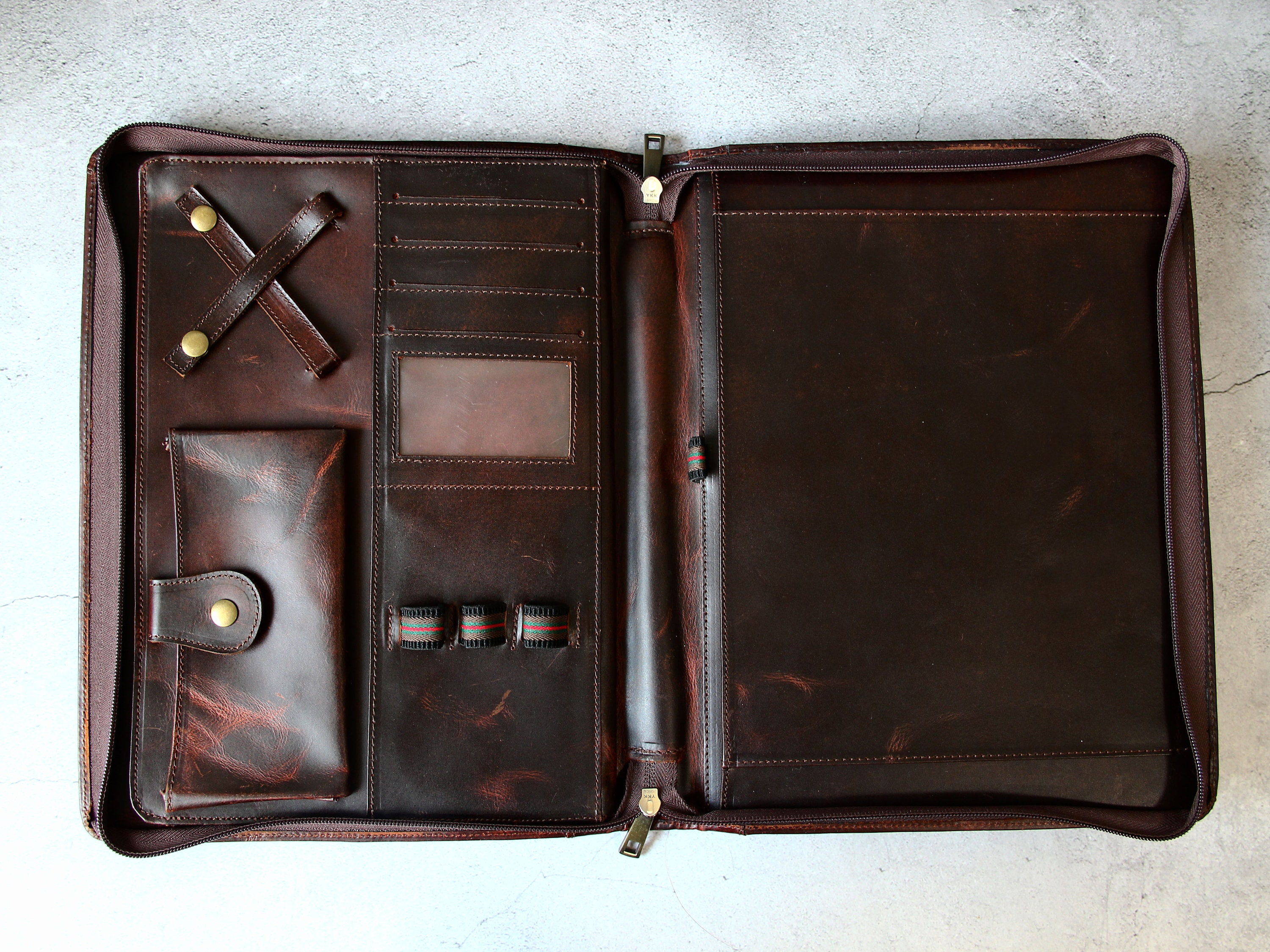Vintage Personalised Leather Portfolio With Handle Zipper Etsy