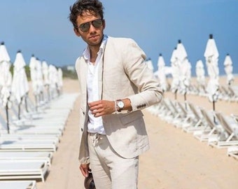 Ivory Linen Suits Wedding Suits, Groom Wear Suits, Summer Suits, Suit Slim Fit 2 Piece Suit Beach Suits Party Wear Coat Pant for men