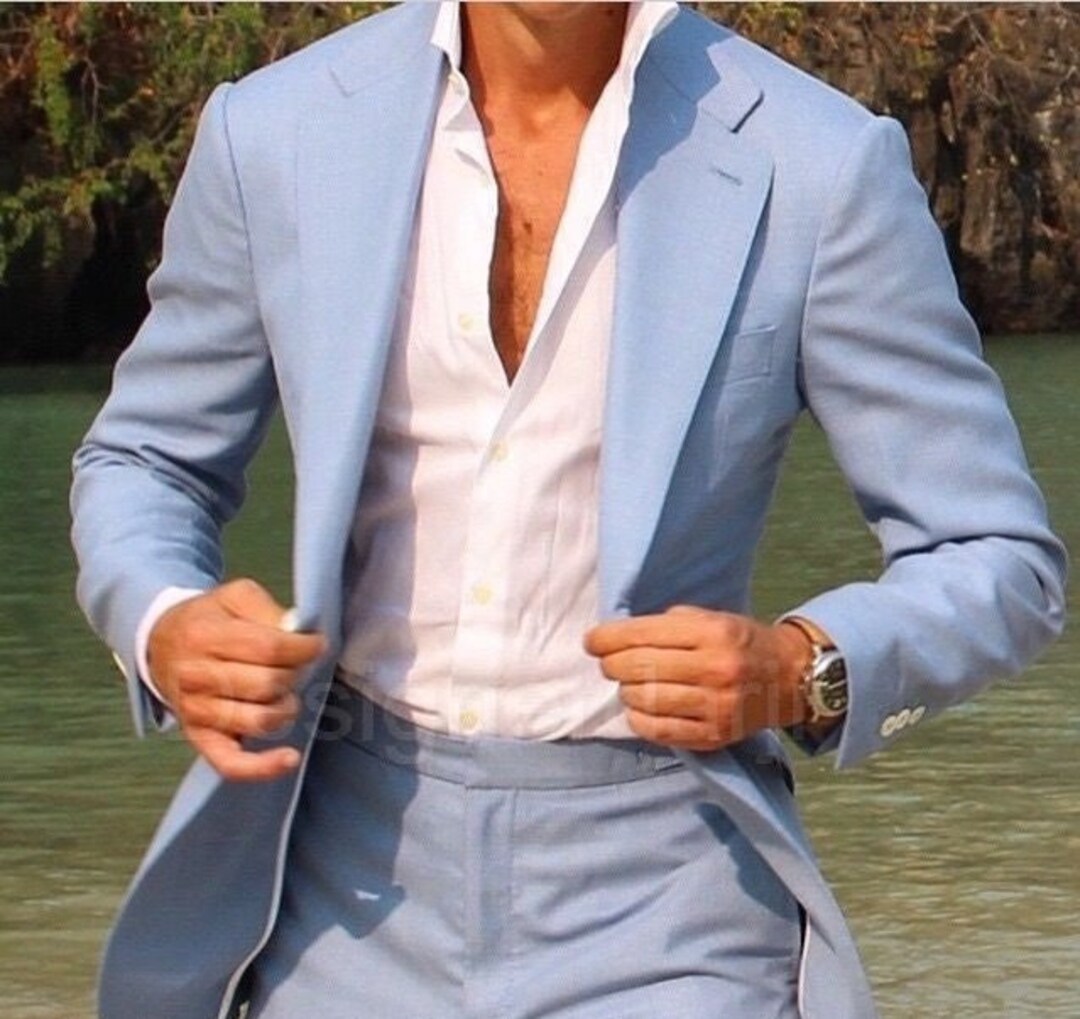 Light Blue Linen Suits Wedding Suits, Groom Wear Suits, Summer Suits