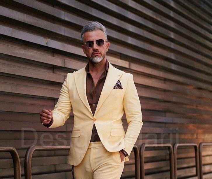 Lime Yellow Linen Suits Wedding Suits, Groom Wear Suits, Summer Suits ...