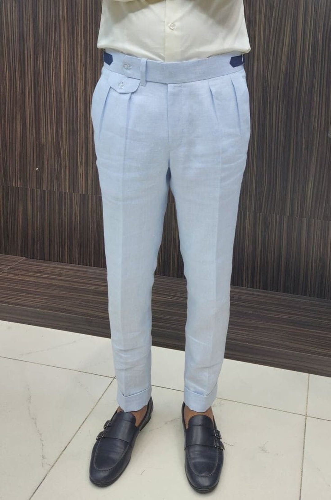 Linen Club Casual Trousers  Buy Linen Club Blue Solid Casual Midrise  Active Waist Trouser for Men Online  Nykaa Fashion