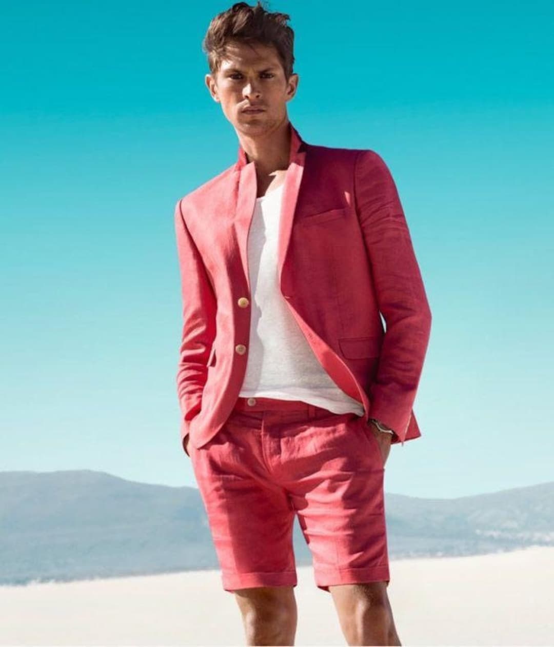 Mens Linen 2 Piece Suit Summer Coat Suit Shorts for Men Wedding Suit ...
