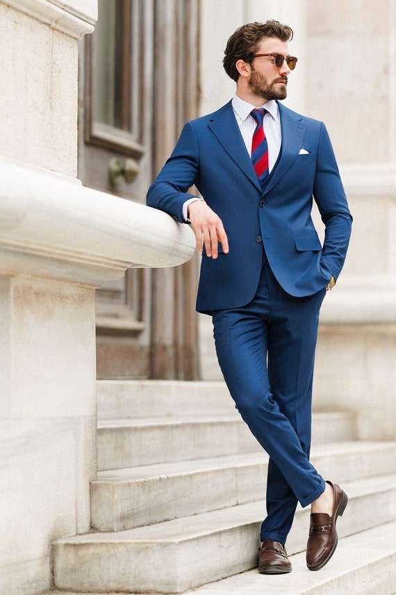 TOPG Men's 2 Piece Blue Wedding Suit Regular Fit Business Suit Summer Suit  40/34 : Amazon.ca: Clothing, Shoes & Accessories