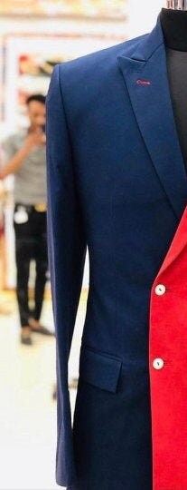 Half red half blue jacket clearance
