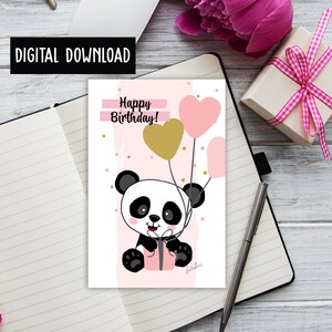 Printable Birthday card instant download 6x4 inch cards for birthday, Birthday card to download,Digital Birthday Cards,Panda