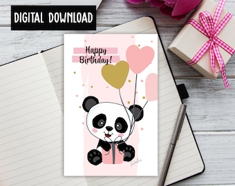 Panda Birthday Card: Printable 6x4 inch Design (Digital Download)