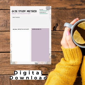 GCSE Study Method Evaluation Checklist,Cute Student life study planner for everyone , Digital Download, Fast way to organise study notes