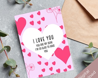 Cute I Love You So Much Card - DIGITAL Download - Printable Love Card - Printable Card to Express Love - Printable Elegant Greeting Card