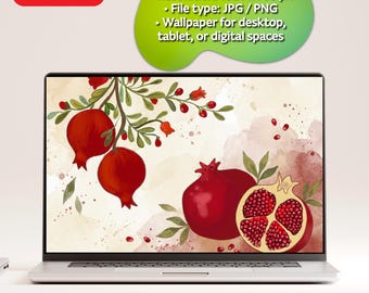 Pomegranate Desktop Wallpaper 1024x768 | Abundance & Prosperity Symbol | Minimal Spiritual PC Wallpaper | Digital Download