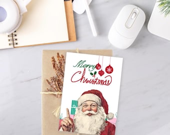 Printable Christmas Card, Santa Claus Holiday Card, Cute Xmas Card Download, 10x15 cm Digital Greeting Card, Instant Download PDF + JPEG