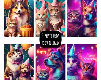 Cat & Dog Birthday Cards: Printable 7x5 (Digital Download)
