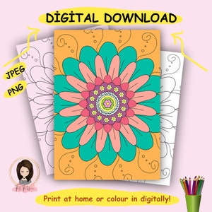 Flower  Printable Colouring Page Digital Download - Printable Colouring Page-Print at Home-Fatofotofan Colouring Book Page #StandWithSmall