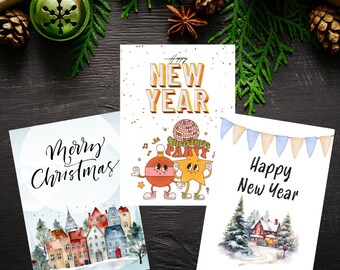 Cute Merry Christmas Card, Birthday card to download  Set of 3,Digital Merry Christmas Cards,7x5 inch cards