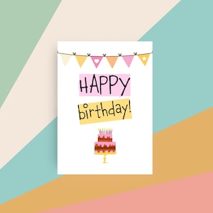 Tarjeta de cumpleaños imprimible / Linda ilustración de pastel / Descarga instantánea / Tarjeta de felicitación digital