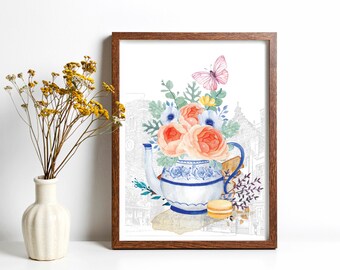 Floral Tea Cup Clipart / Card Making, Digital Paper Craft / Flower Vase Clipart