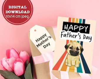 Happy Father's Day Printable Card / Instant Download PDF / Puppy Card Template