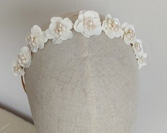 Bandeau de mariage "Alba", couronne de porcelaine, casque nuptial, blanche, diadème romantique