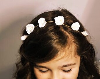 Couronne petites fleurs blanches "Clara", couronne enfant, adultes