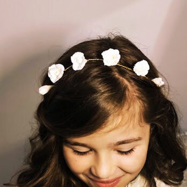 Couronne petites fleurs blanches "Clara", couronne enfant, adultes