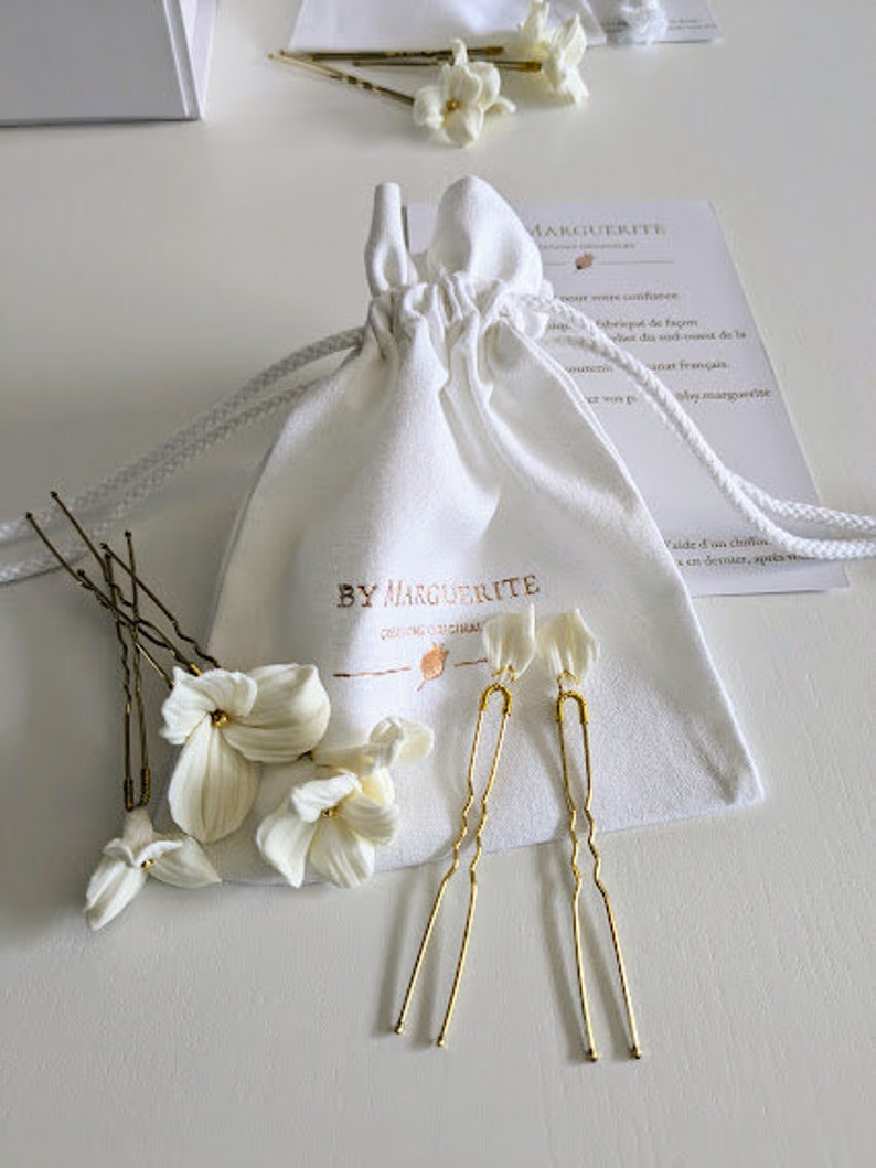 Forcine Garance, fiori in porcellana, accessorio per acconciatura da sposa, plettri per chignon nuziale immagine 7