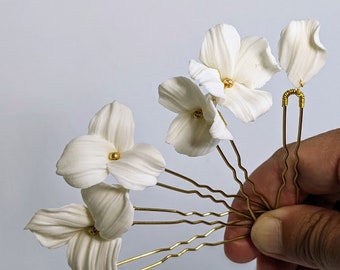 Horquillas "Garance", flores de porcelana, accesorio para peinado de novia, palillos para moño de boda