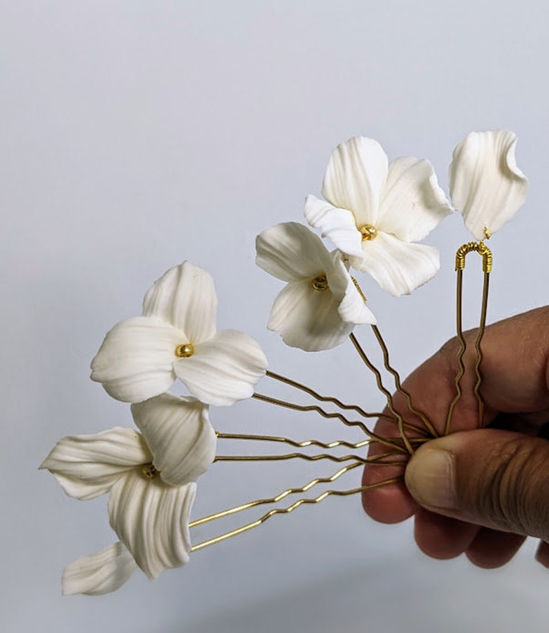 Forcine Garance, fiori in porcellana, accessorio per acconciatura da sposa, plettri per chignon nuziale immagine 2