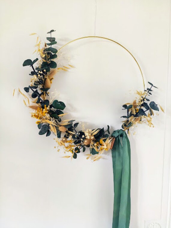 Couronne de Fleurs Séchées - Couronne Murale Modèle Jade -