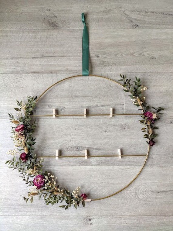 Pèle-Mêle - Couronne de Fleurs Séchées Murale Porte Photo Modèle Rosy 50cm