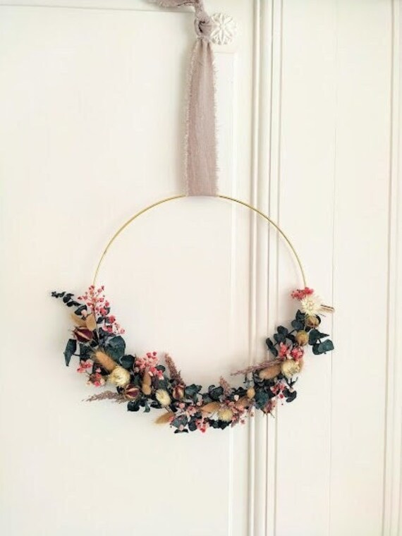 Couronne de Fleurs Séchées - Couronne Murale Modèle Elodie -
