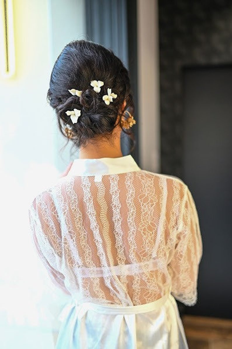 Epingles à cheveux Garance, fleurs de porcelaine, accessoire coiffure mariage, pics à chignon mariage image 6