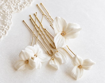 Porcelain flower hairpins, wedding hair accessory, bun pins – GARANCE