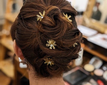 Set de 5 épingles à cheveux "Céleste", accessoire coiffure mariage perle verre et crystaux, pics à chignon mariage